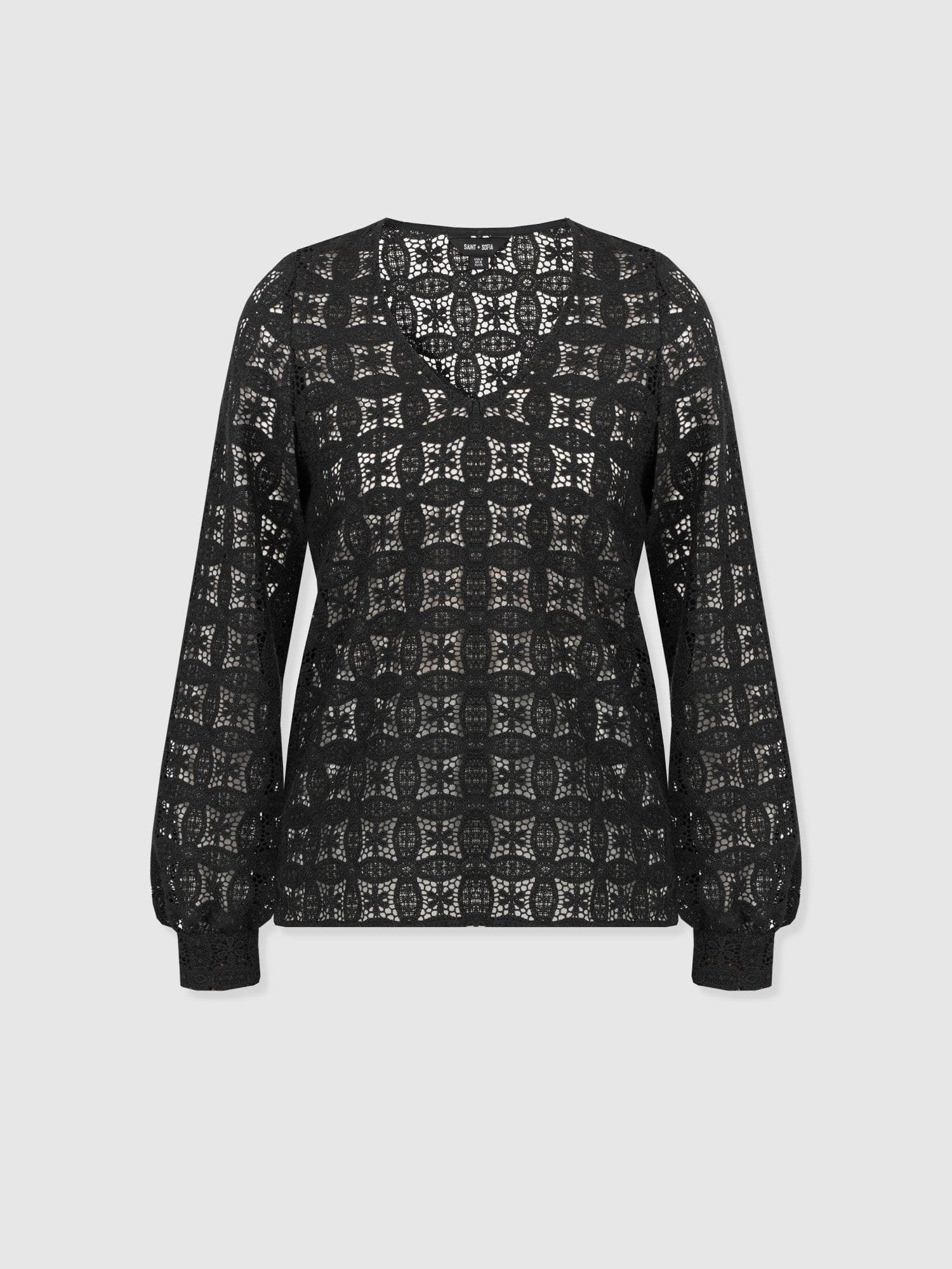 Ottilie V Neck Blouse - Black Broderie - Women's Blouses | Saint + Sofia® USA